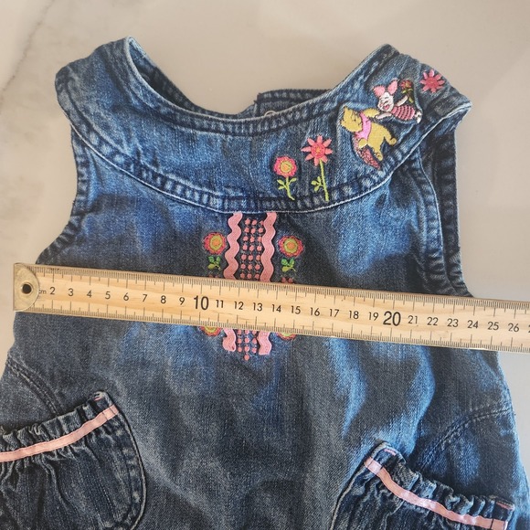 Y2k‎ 02 Disney Winnie the Pooh Denim Dress Girl Pink Embroidered Flowers Ruffles - Picture 7 of 8